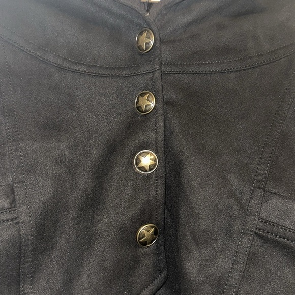 Unique Vintage 70s Faux Suede Fringe Cattle Call Crop Jacket Black Sz 1X/16 - Picture 4 of 9